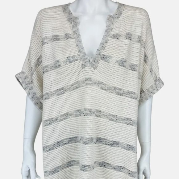 Vince Speckle Stitch Popover Textured Sweater Ivory and Gray XS/S - Picture 1 of 7